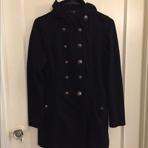 Black military coat with hood
